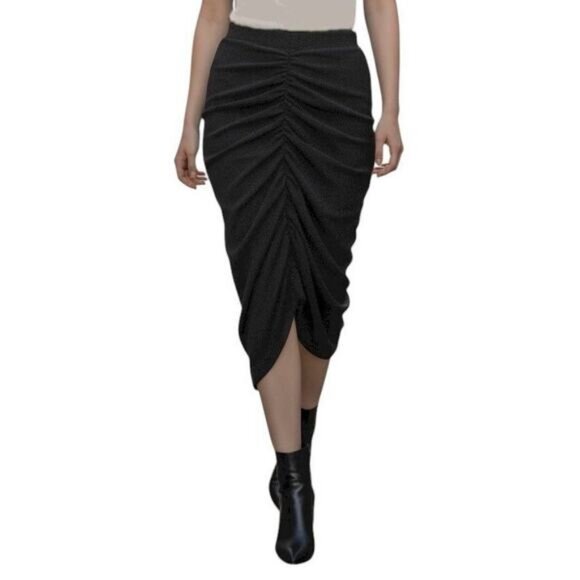 NWT HALARA Ruched Navy Blue Metallic Shimmering Tulip Skirt Size Large - Picture 1 of 6